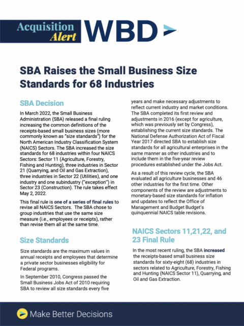 Acquisition Alert: SBA Raises the Small Business Size Standards for 68 ...